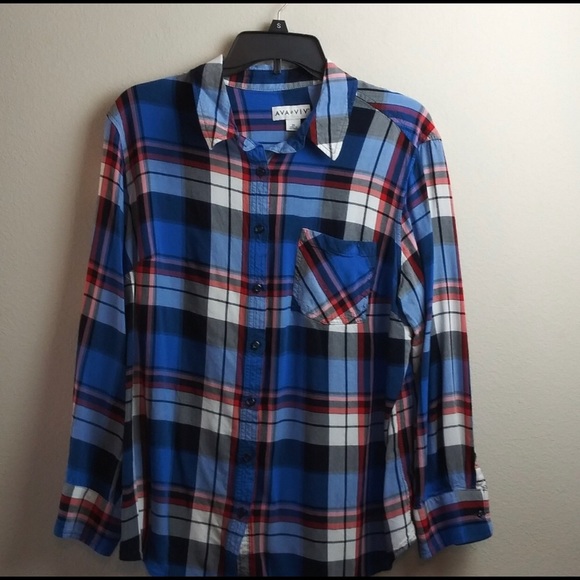 Ava & Viv Soft Plaid Lightweight Button Down Shirt - 2X - Picture 4 of 8